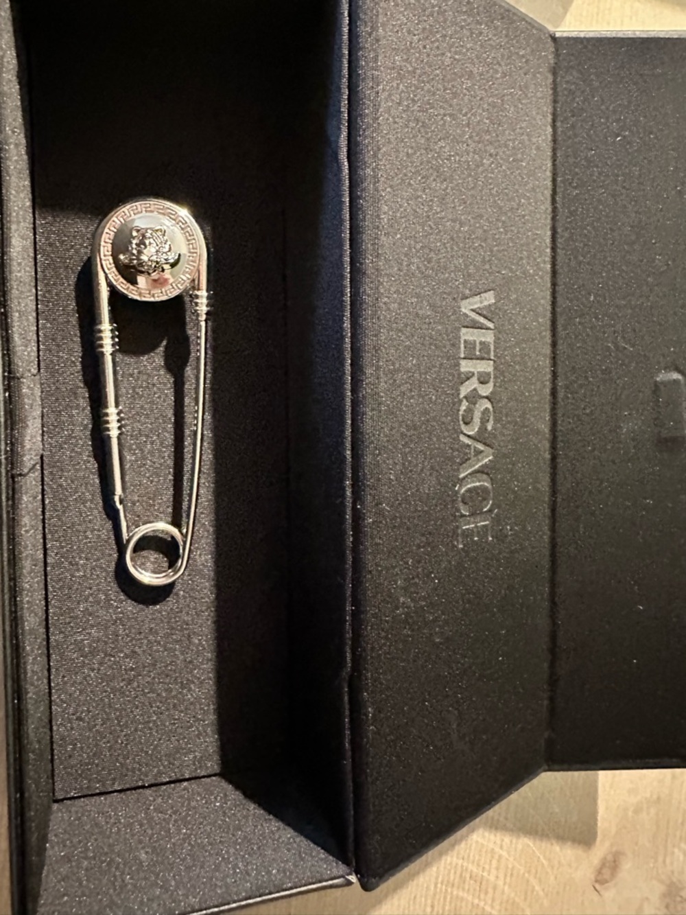 Versace Silver Medusa Safety Pin Brooch